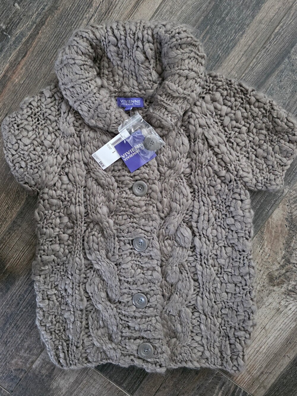 Women's Wool Blend Chunky Sweater Cardigan Button Up By Vivienne Tam